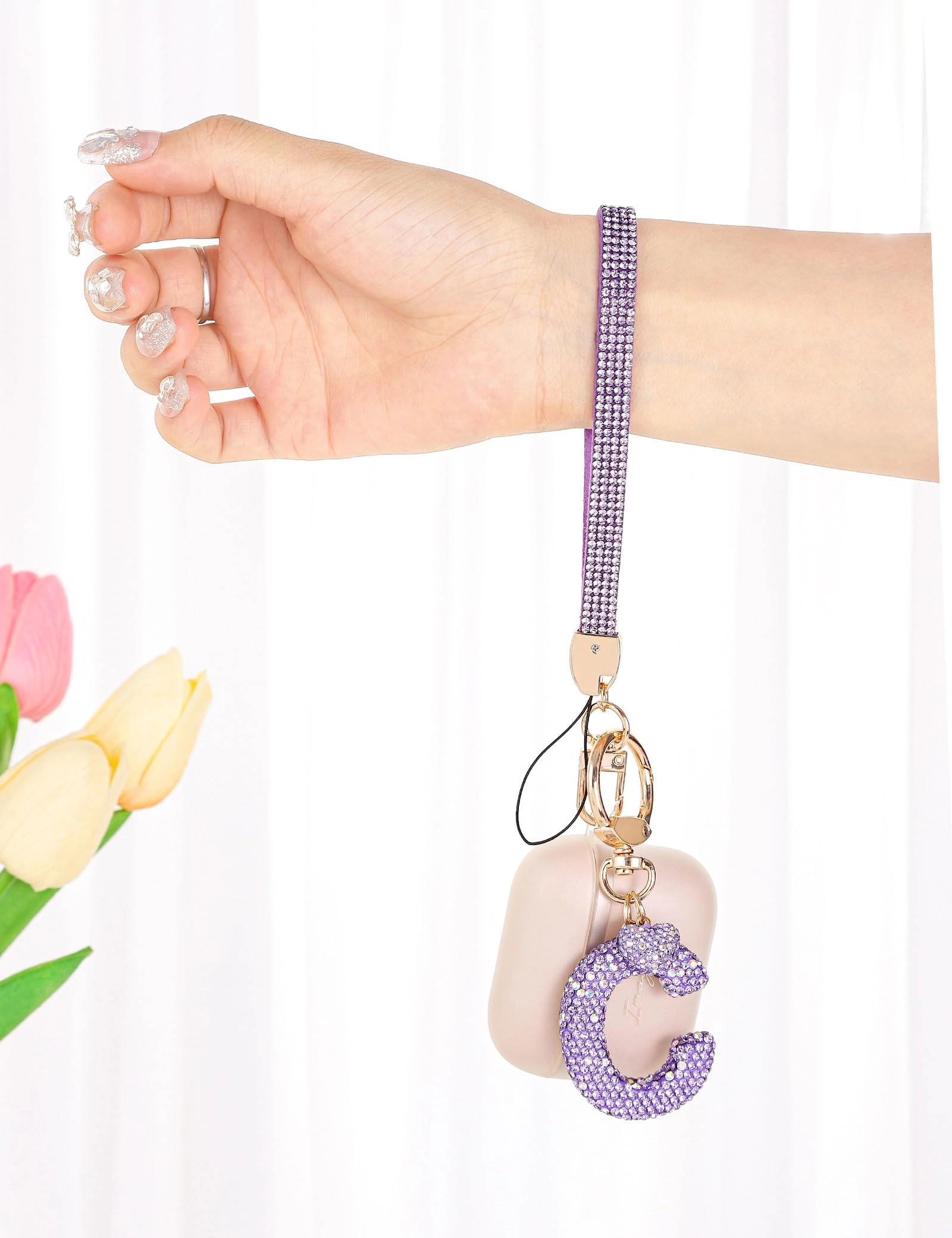 Initial Keychain - L Purple Rhinestone