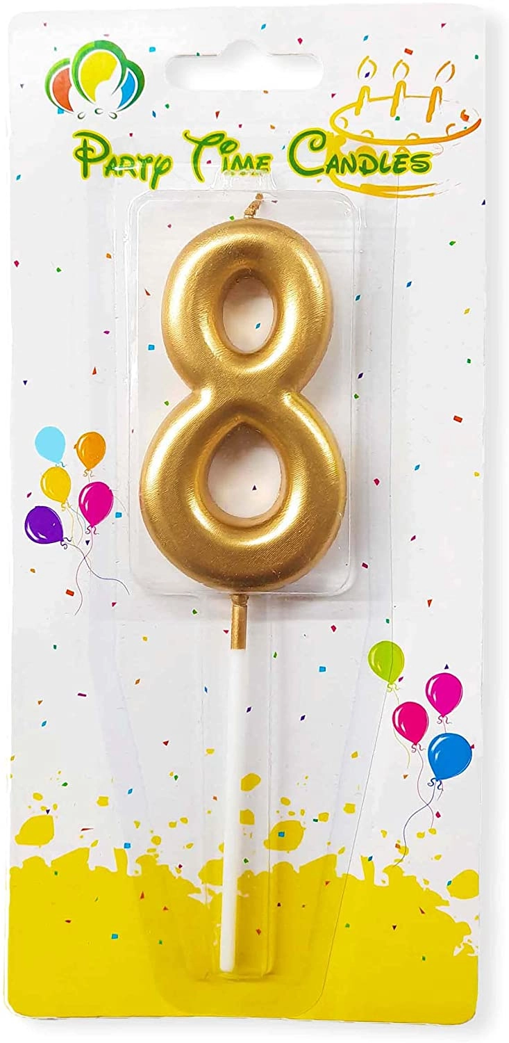 Party Time Trading LLC Number 8 Birthday Candle - Gold Kids Adult