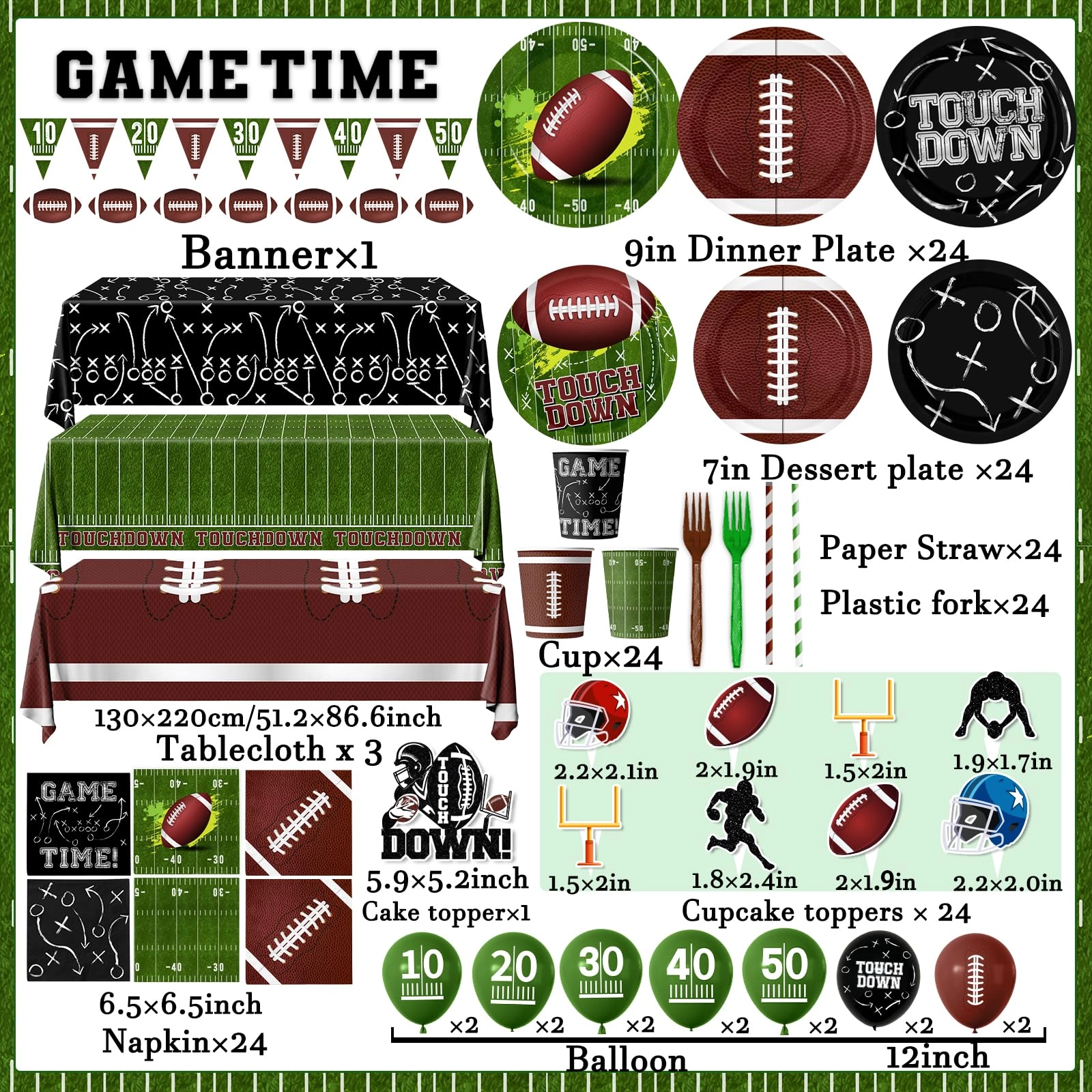 Football Party Supplies Kit - 187pcs Birthday