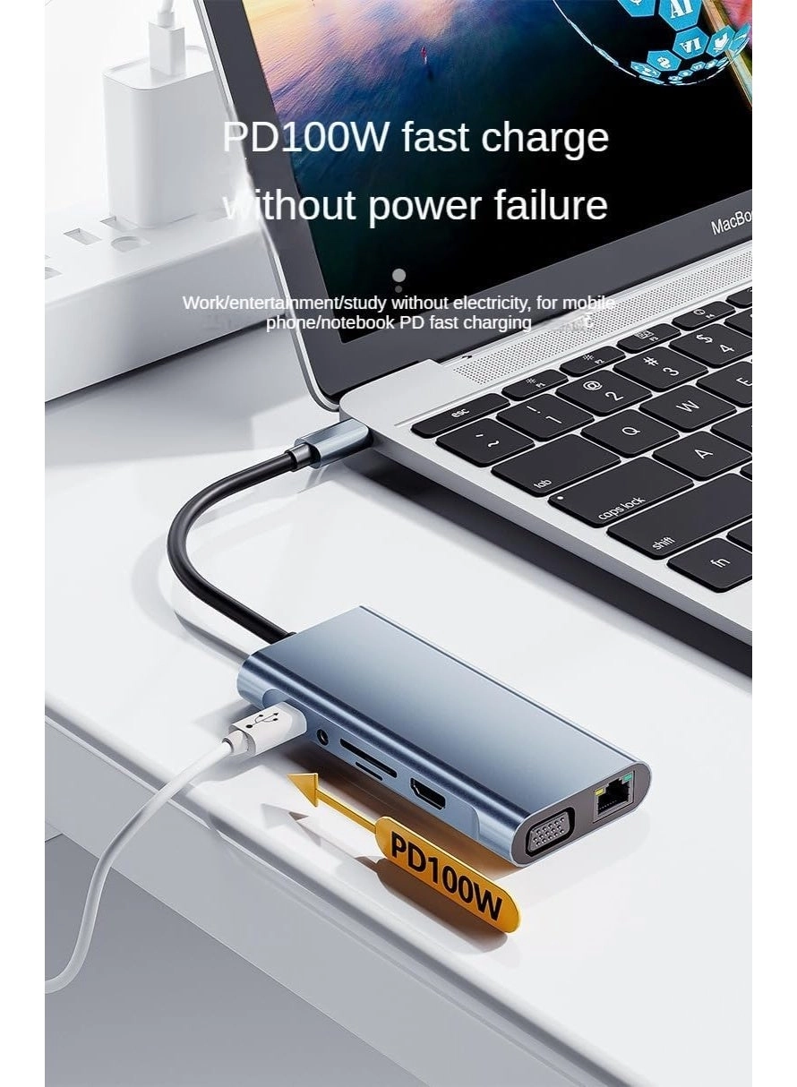 11-in-1 USB-C Hub Docking Station - USB-C MacBook & Type-C Laptop