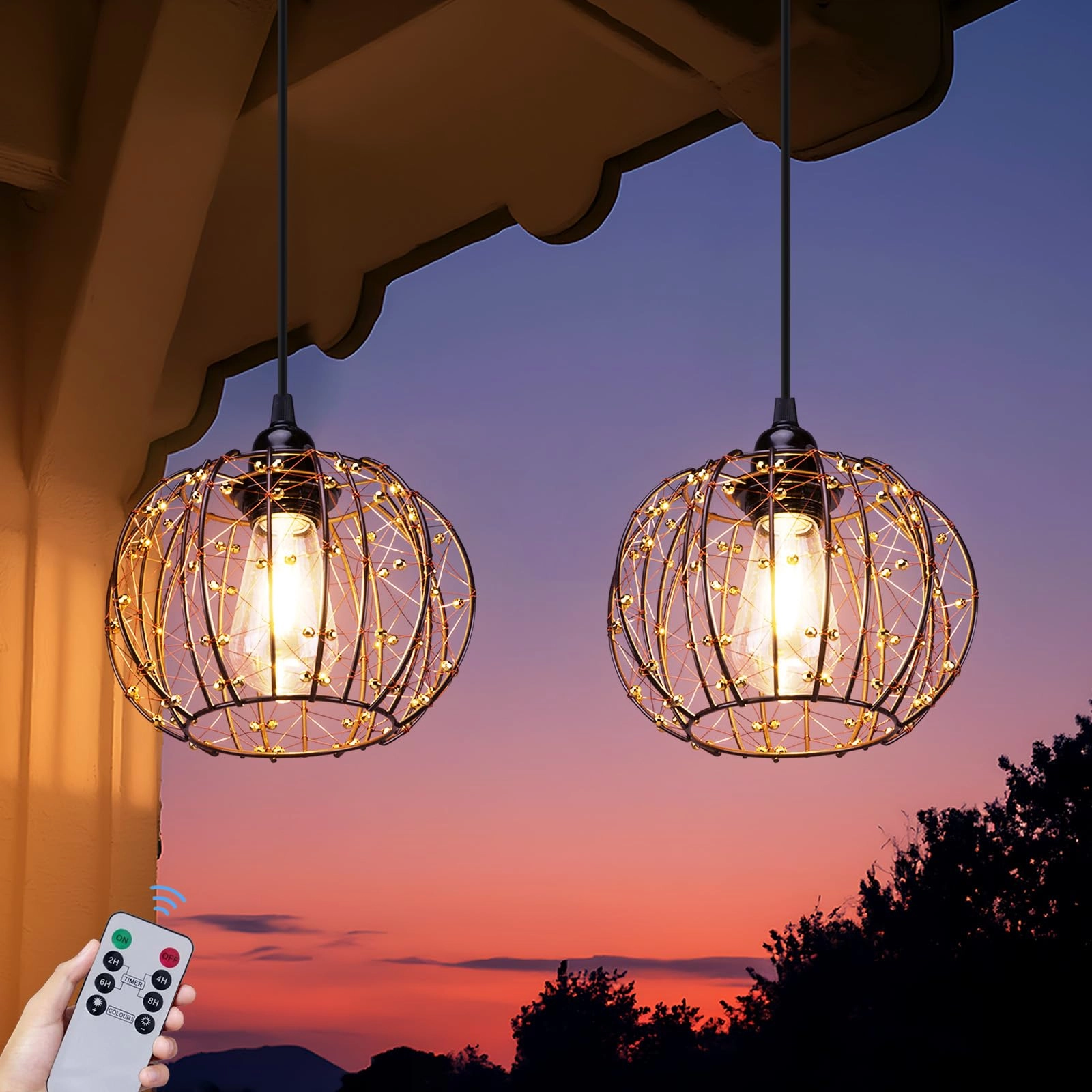 ALL FORTUNE Battery Operated Hanging Outdoor Chandelier - Red Copper 2