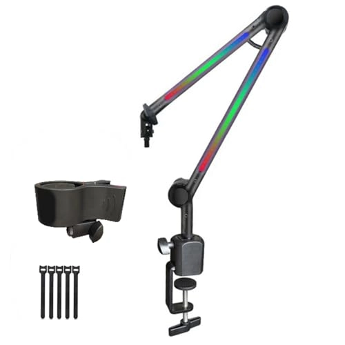 LED Microphone Arm Stand - Adjustable Boom 180Rotatable LED Lighting