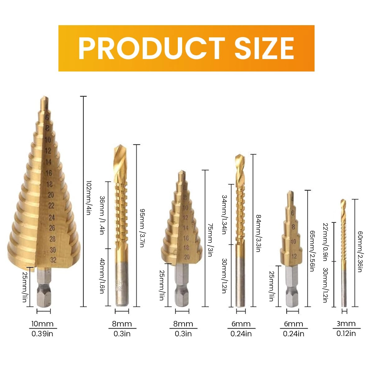 Step Drill Bits - HSS High Speed Steel 6PCS 432MM420 MM412MM6MM8MM3MM