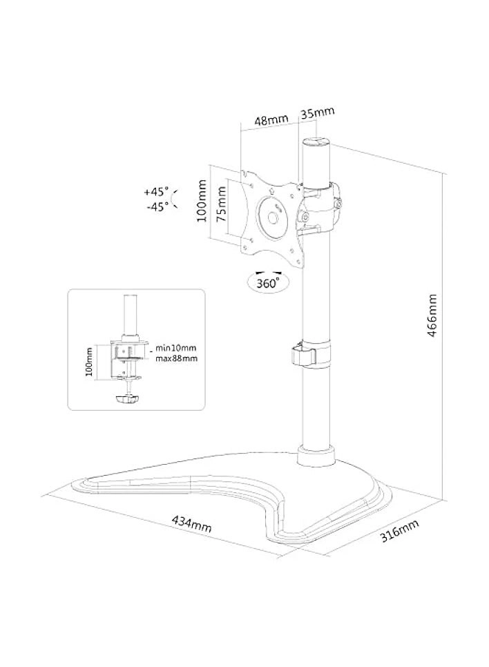 Monitor Mount Arm - Single 20 to 32 inches 75x75mm and 100x100mm