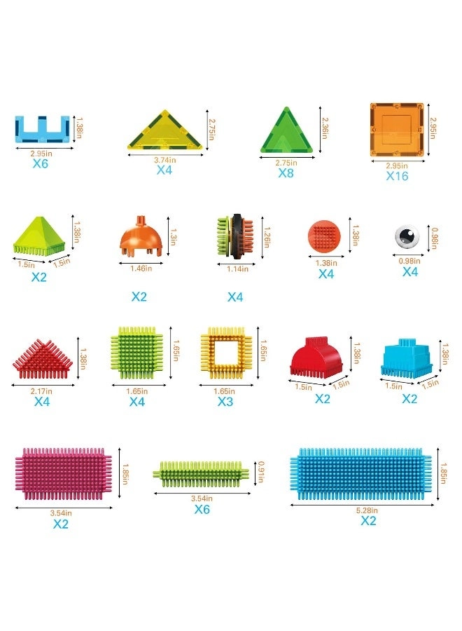 Magnetic Tiles and Soft Hedgehog Building Block Set - 75 pcs