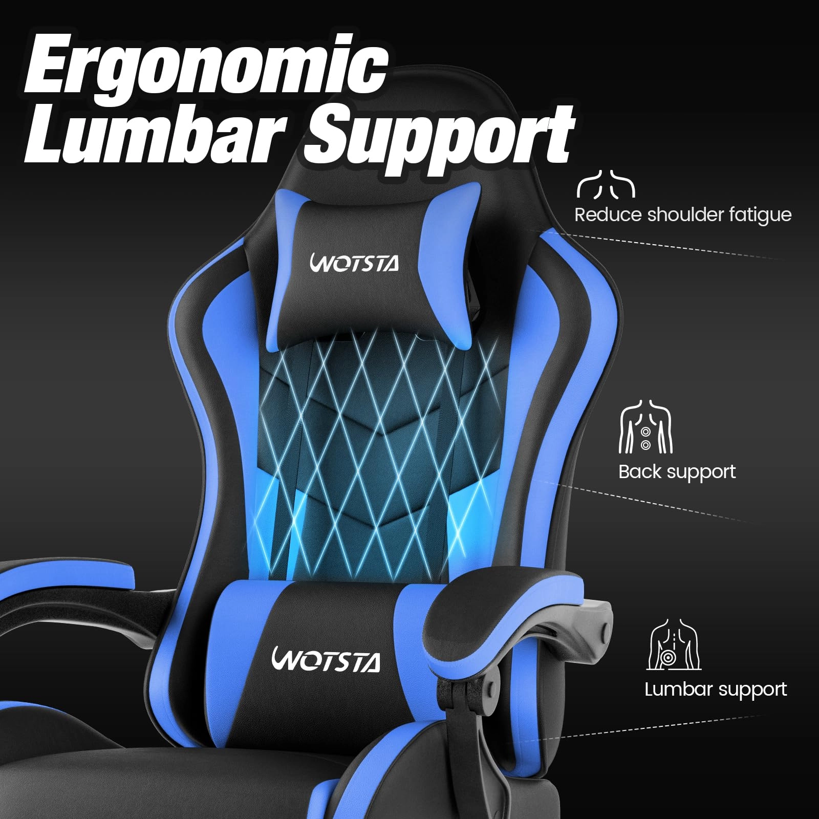 Gaming Chair - Footrest Ergonomic Black Blue