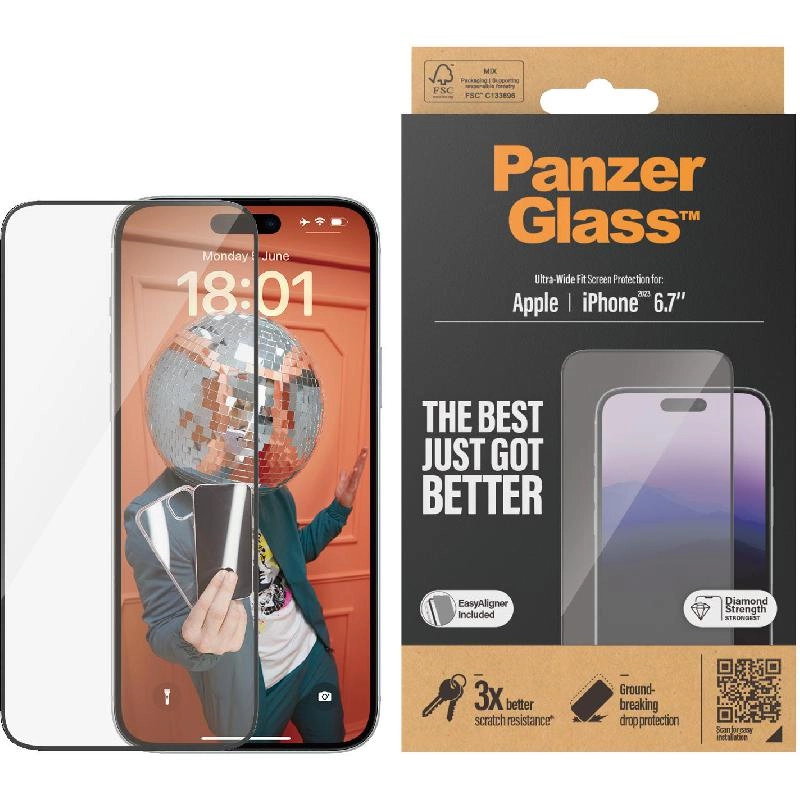 Ultra Wide Fit Clear Tempered Glass Screen Protector for iPhone 16 Plus