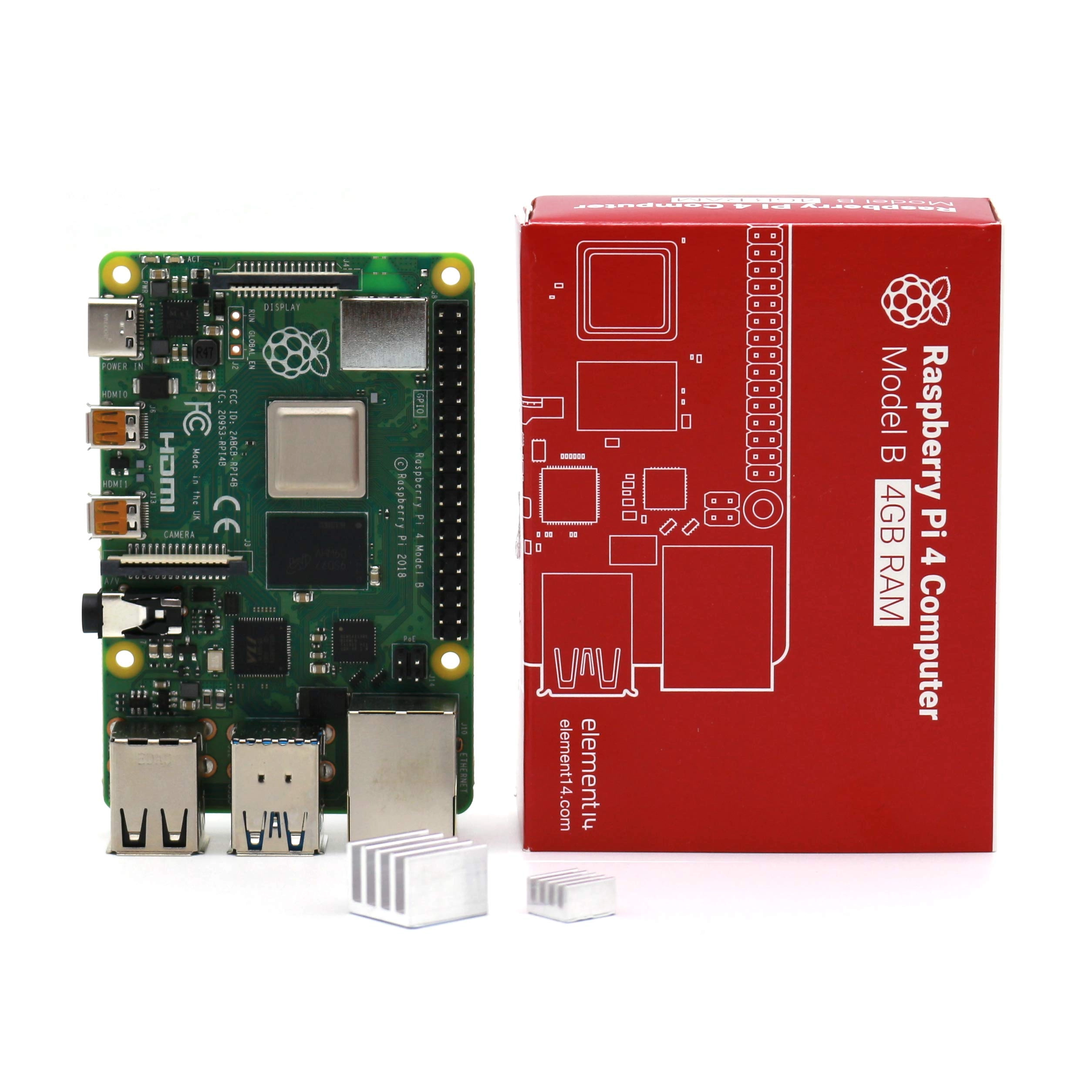 LoveRPi Raspberry Pi 4 Model B - 4 GB + 10 mm CPU Anodized Heatsink + 5 mm PCIE-USB3 Anodized Heatsink
