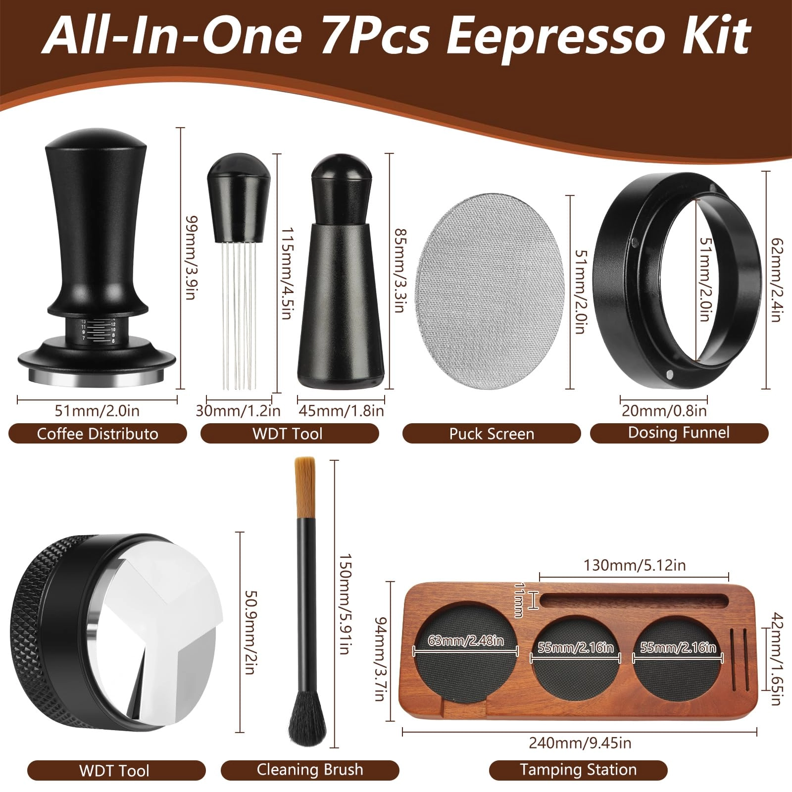 Espresso Tamper Kit - 7 PCS 51mm