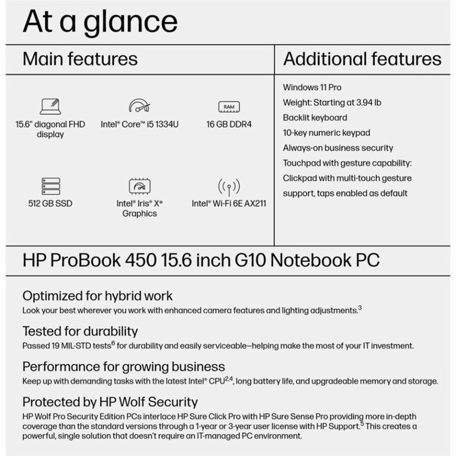 ProBook 450 G10 - 15.6'' Core i5-1334U 16GB DDR SDRAM 512GB SSD