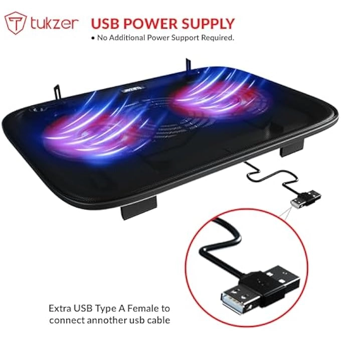 LAPTOP COOLING PAD - 2-RED-LED FANS 10-TO-15.6-INCH