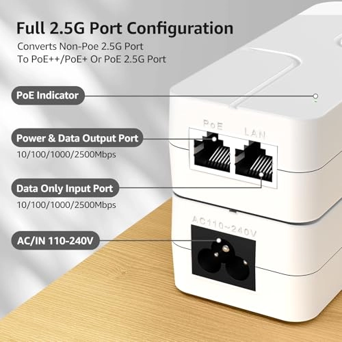 PoE Injector - 48V 30W 2 IEEE 802.3at/af 10/100/1000Mbps