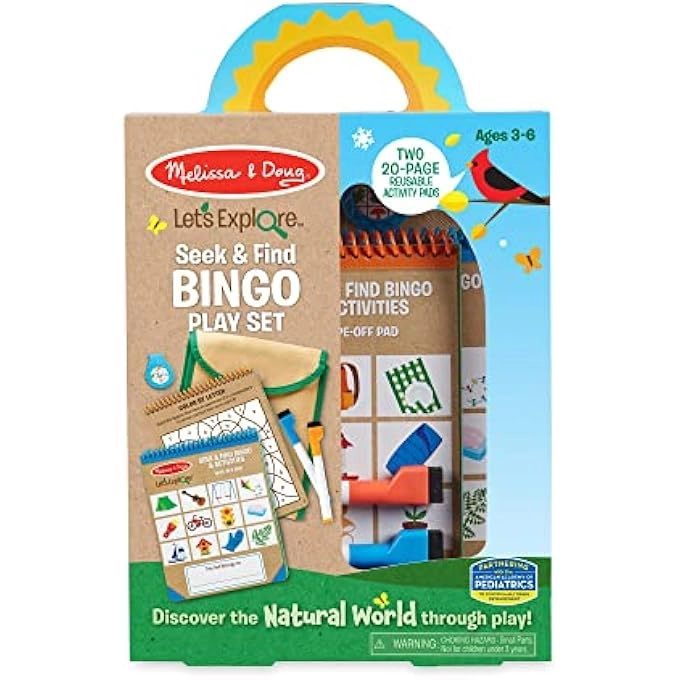 SEEK & FIND BINGO PLAY SET - 4 DOUBLE-SIDED CARDS 25 PLAYER MARKERS AGES 4 AND UP