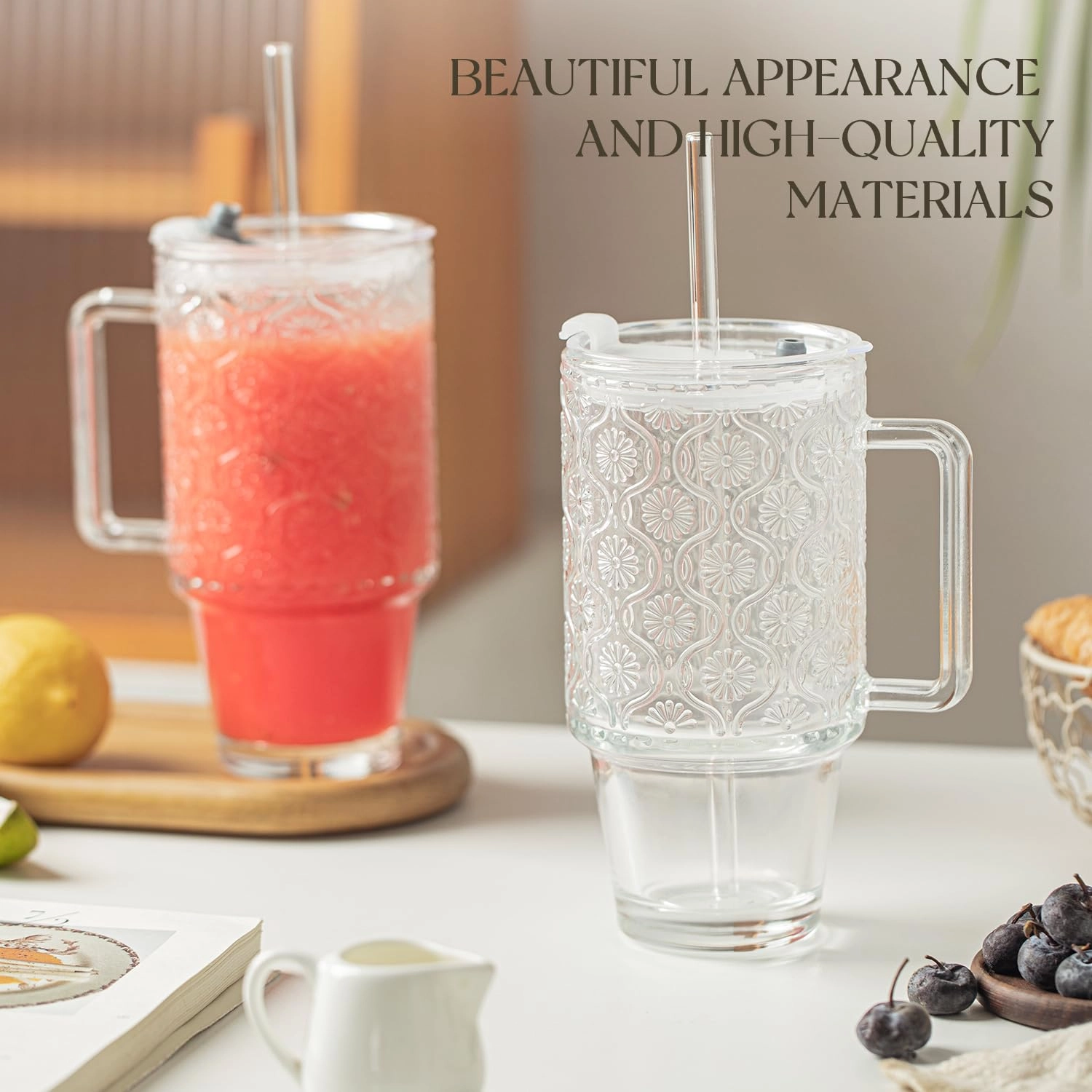 Begonia Pattern Glass Tumbler - 2 pcs