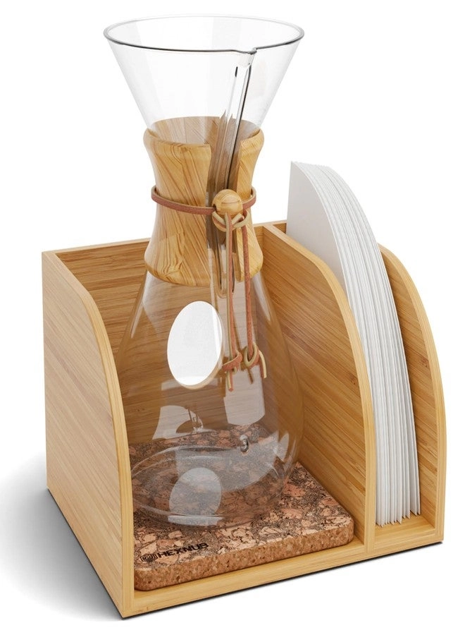 HEXNUB Caddy for Pour Over Coffee Maker - Bamboo Stand Heatproof Mat