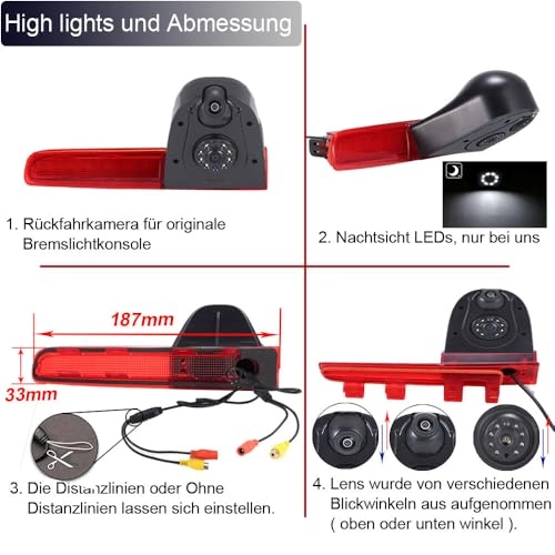 Brake Light Reversing Camera + 7 Inch LCD Monitor - Night vision 1280 x 720