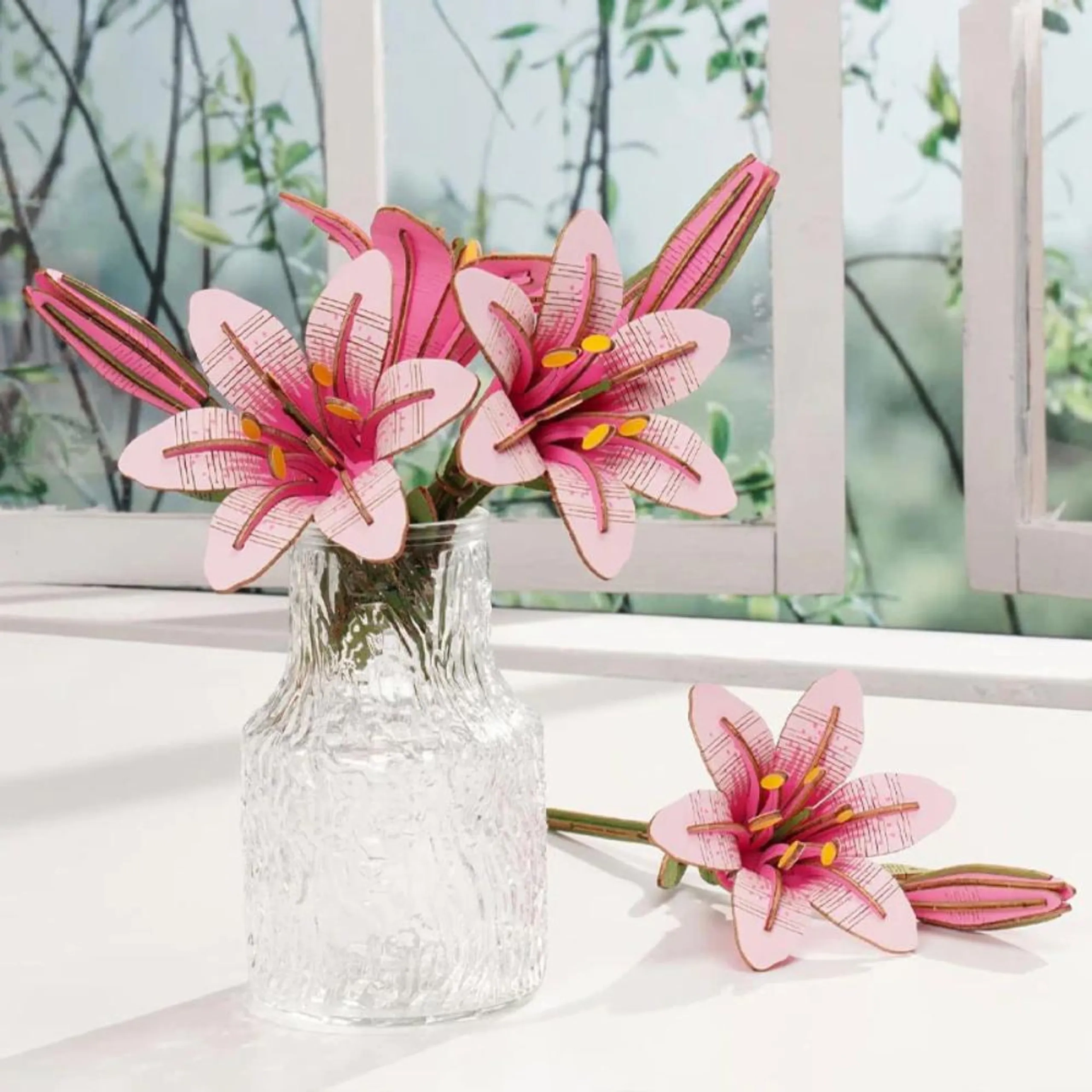 Wooden Pink Lily - 73 Pc