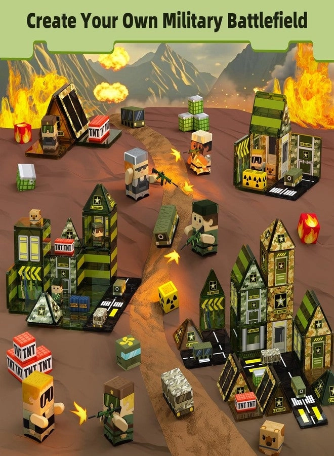 MAGNETIC TILES - army men, military base 100 pcs