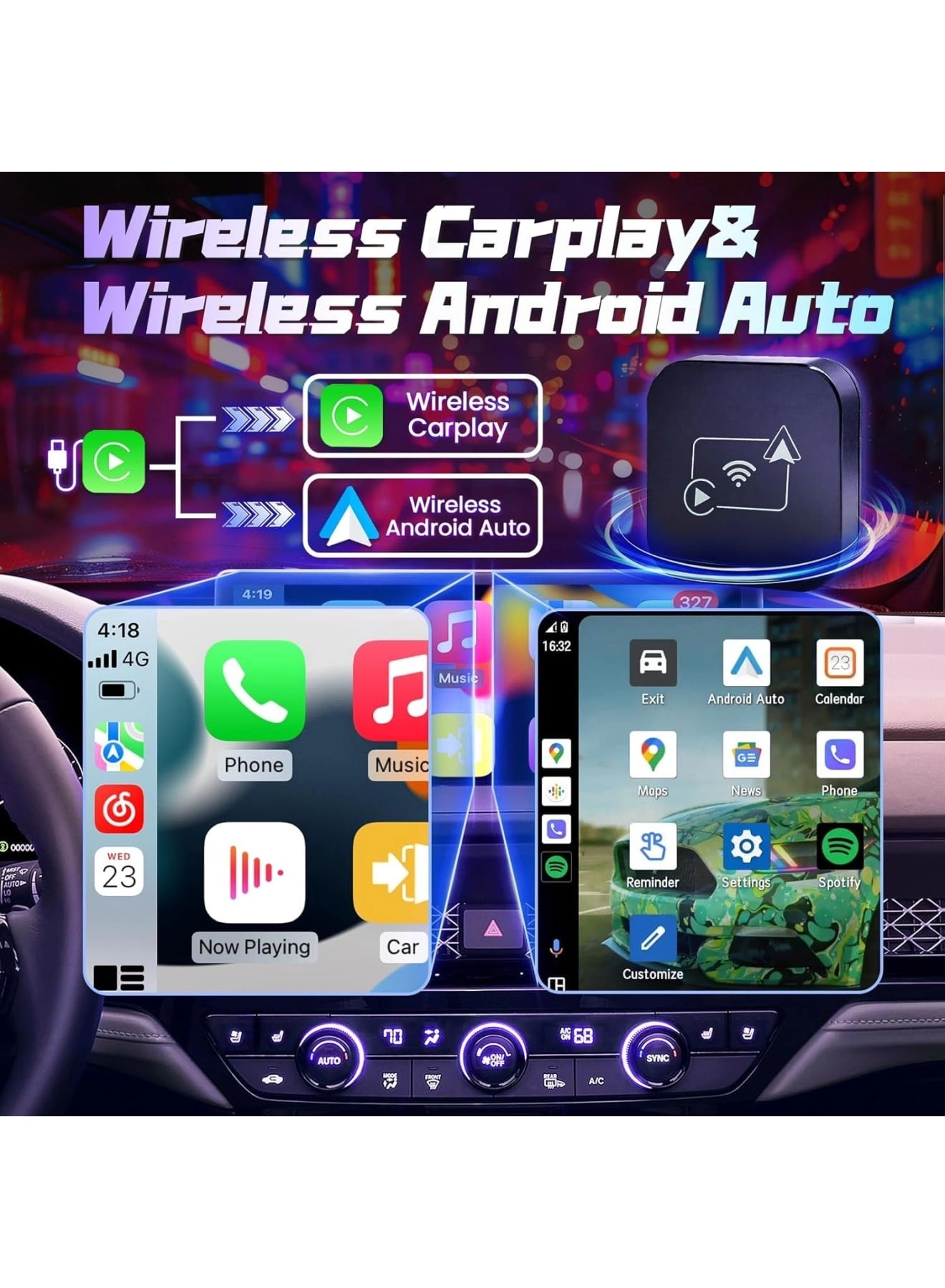 Wireless CarPlay Adapter - USB-A & USB-C 2-in-1 CarPlay & Android Auto
