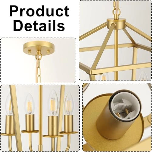 Industrial Chandelier Lamp - 4 x E14 Gold Adjustable Height