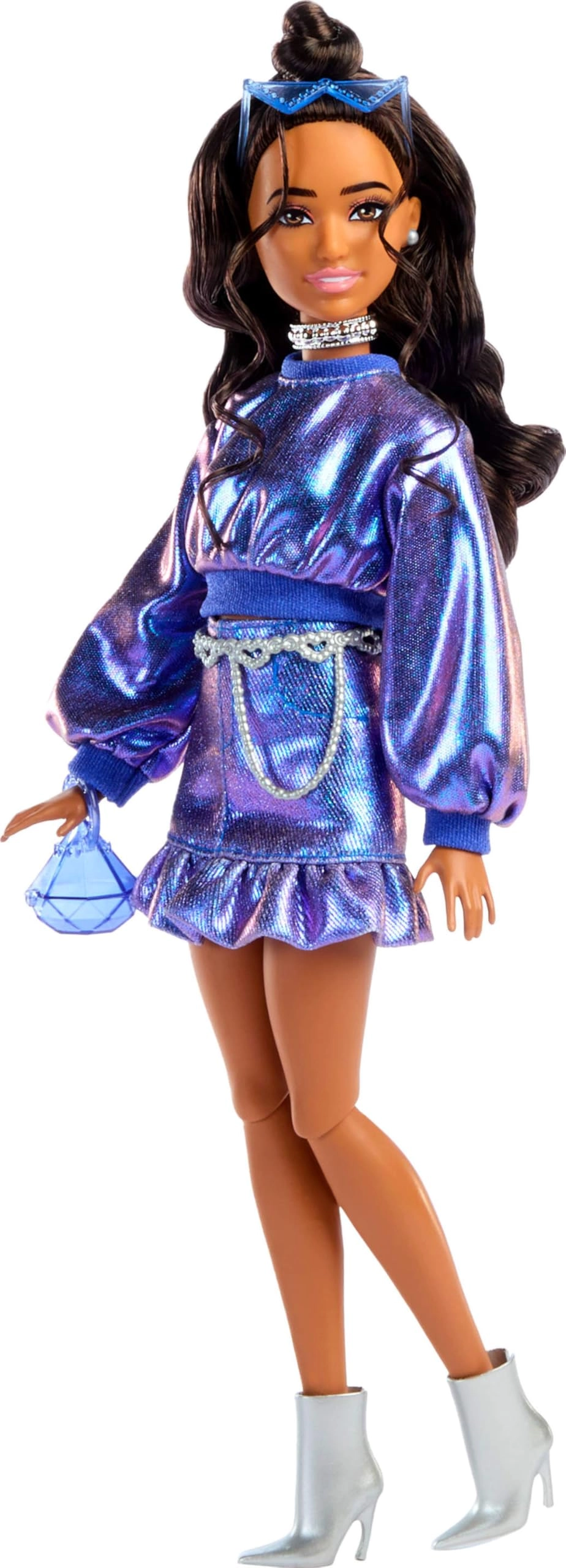 Barbie Deluxe Style - Wavy Brown Hair Metallic Blue Top and Skirt Ages 4+