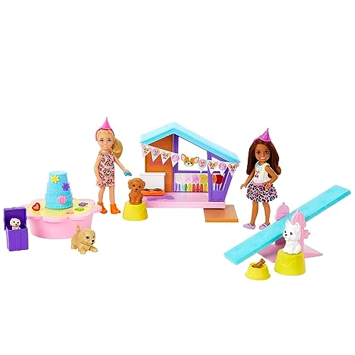 Barbie Chelsea Celebration Fun - 2 Small Dolls 4 Puppies Doghouse Ages 3+