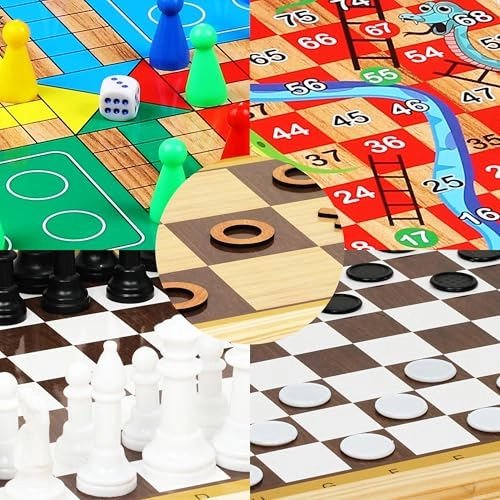 Ludo + Snakes & Ladders + Checkers + Chess + Tic Tac Toe