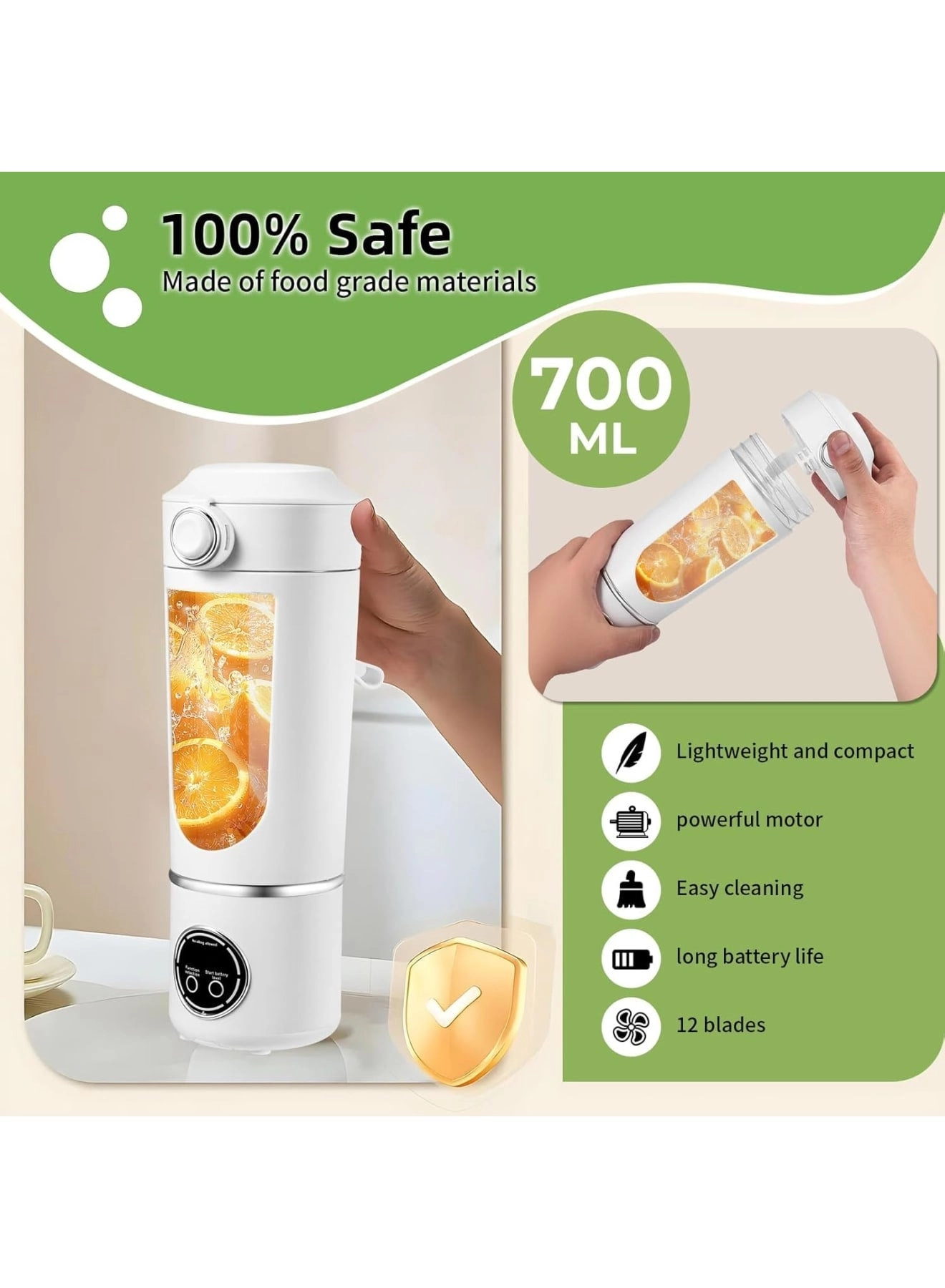 Portable Blender Smoothie Maker - Rechargeable Leakproof Lid Sip Spout