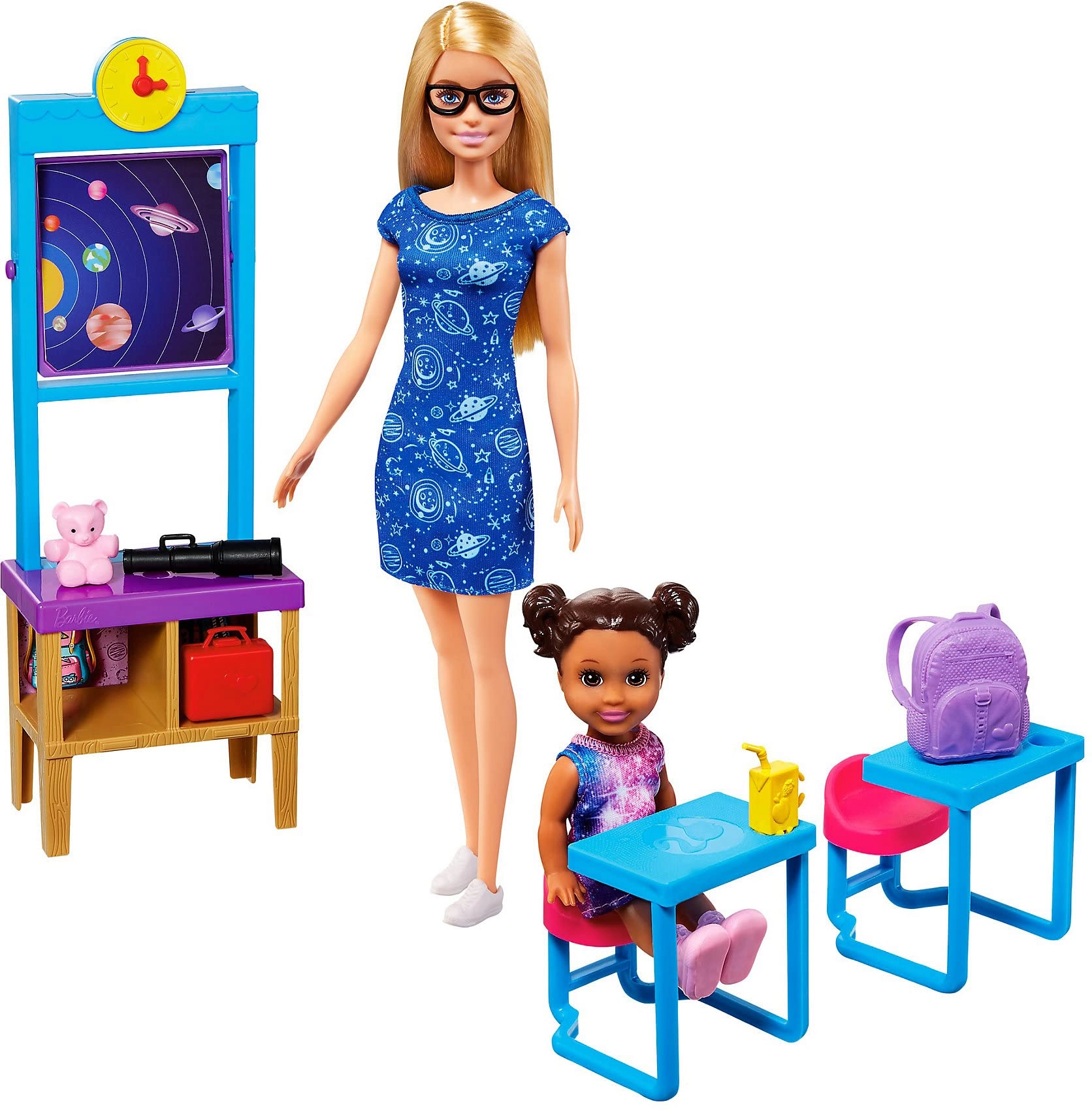Barbie Space Discovery Teacher Doll + Science Classroom Playset + Student Small Doll