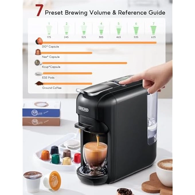 5-in-1 Automatic Capsule Coffee Machine - Hot & Cold, 7-Level LED, Multi-Capsule Compatible