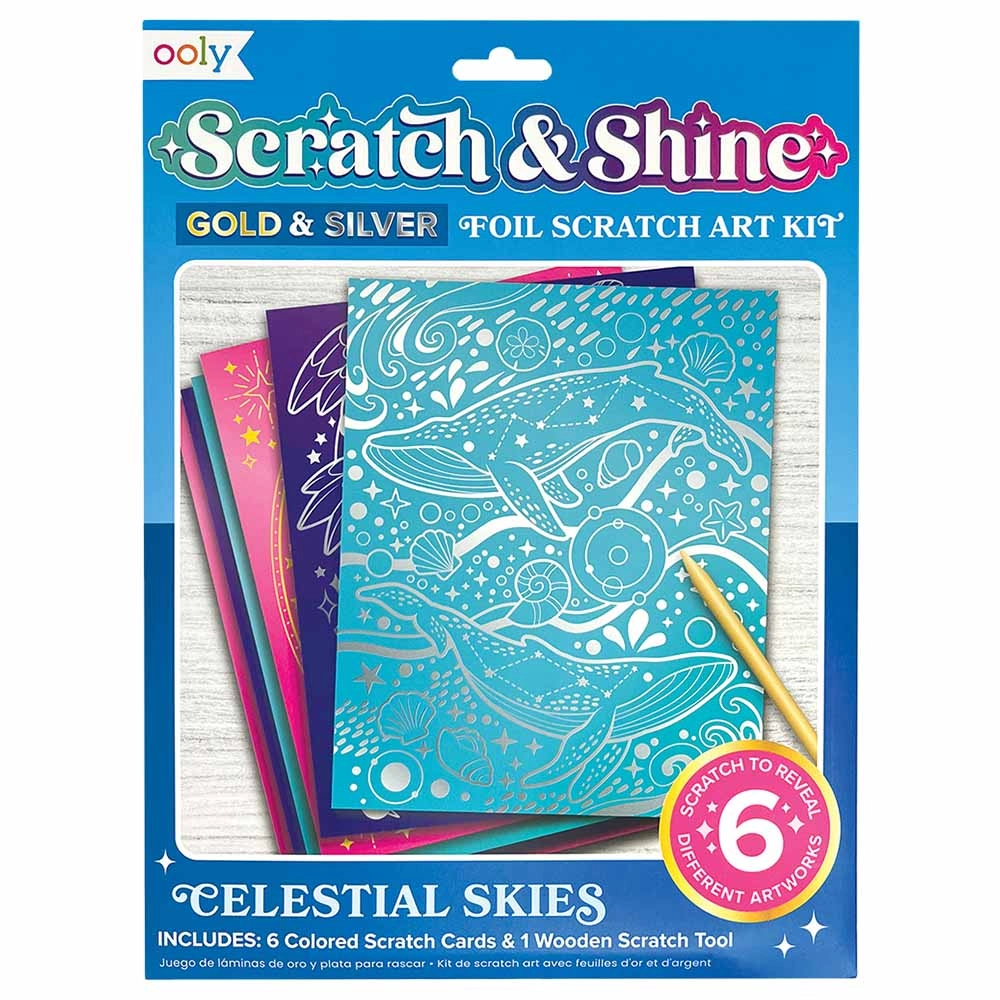 OOLY Scratch & Shine Foil Scratch Art Kit Celestial Skies - 6+ years