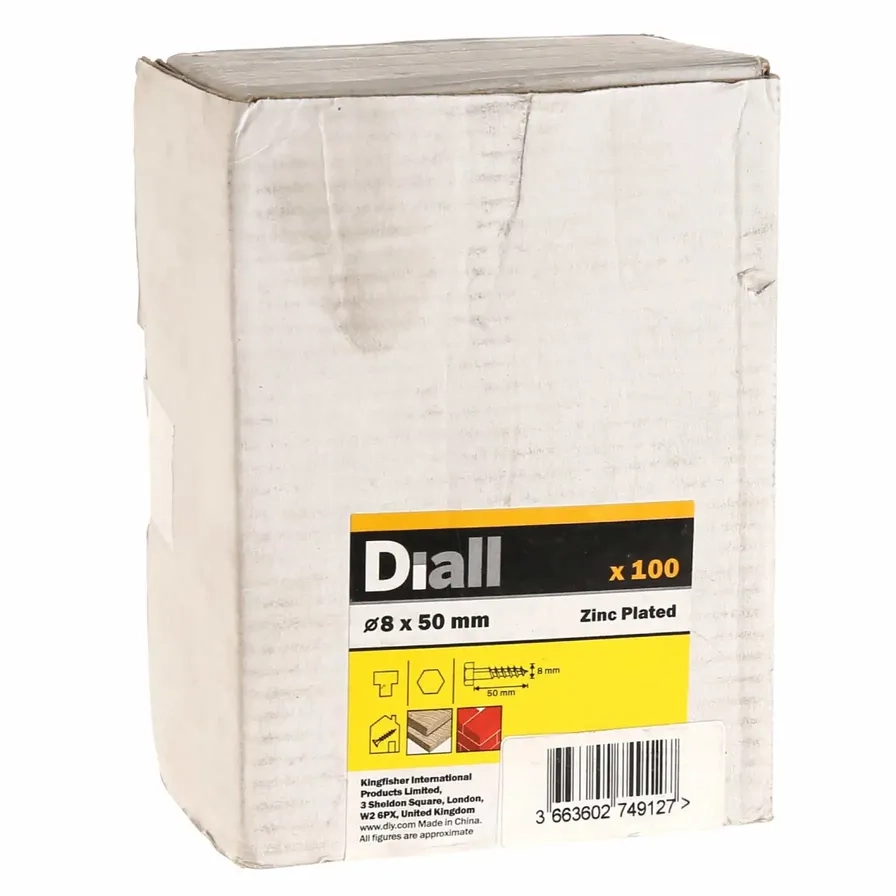 Diall Hex Coach Screw - 8 x 50 mm