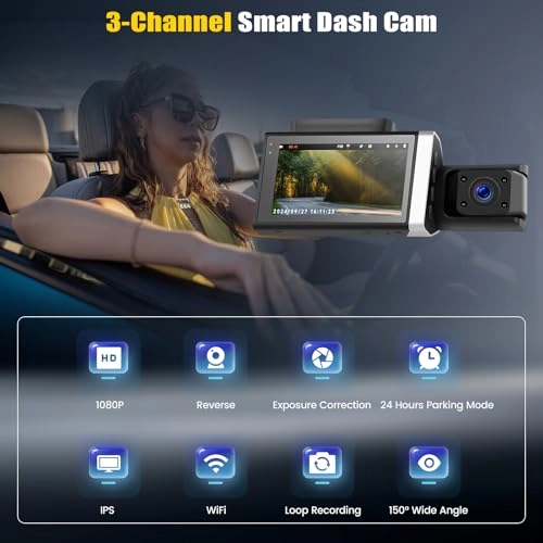 3 Channel Dashcam - 1080P front 480P rear 480P interior