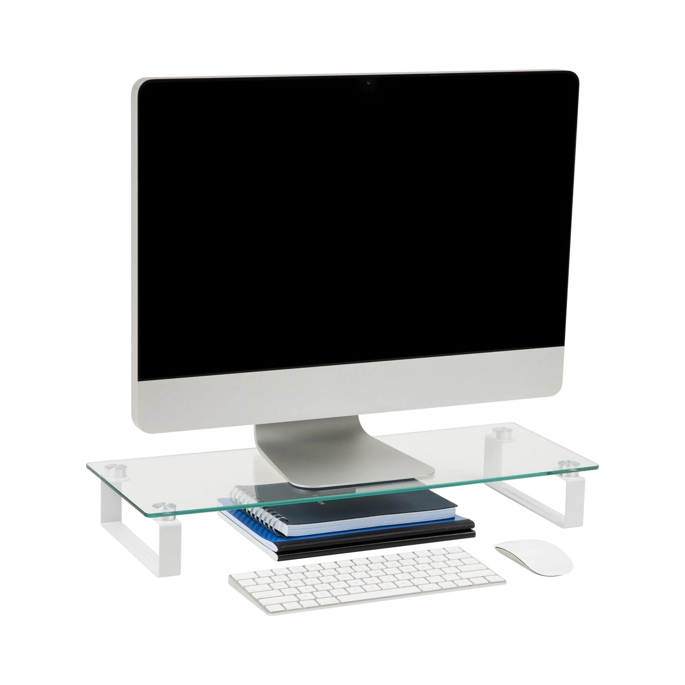 Mind Reader Monitor Stand - Glass 22"L x 8.25"W x 3"H