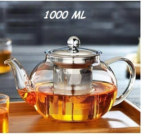 Borosilicate Heat-resistant Glass Tea Pot - Borosilicate 1000 ML + Double Walled Thermo Espresso Glasses - 80 ML