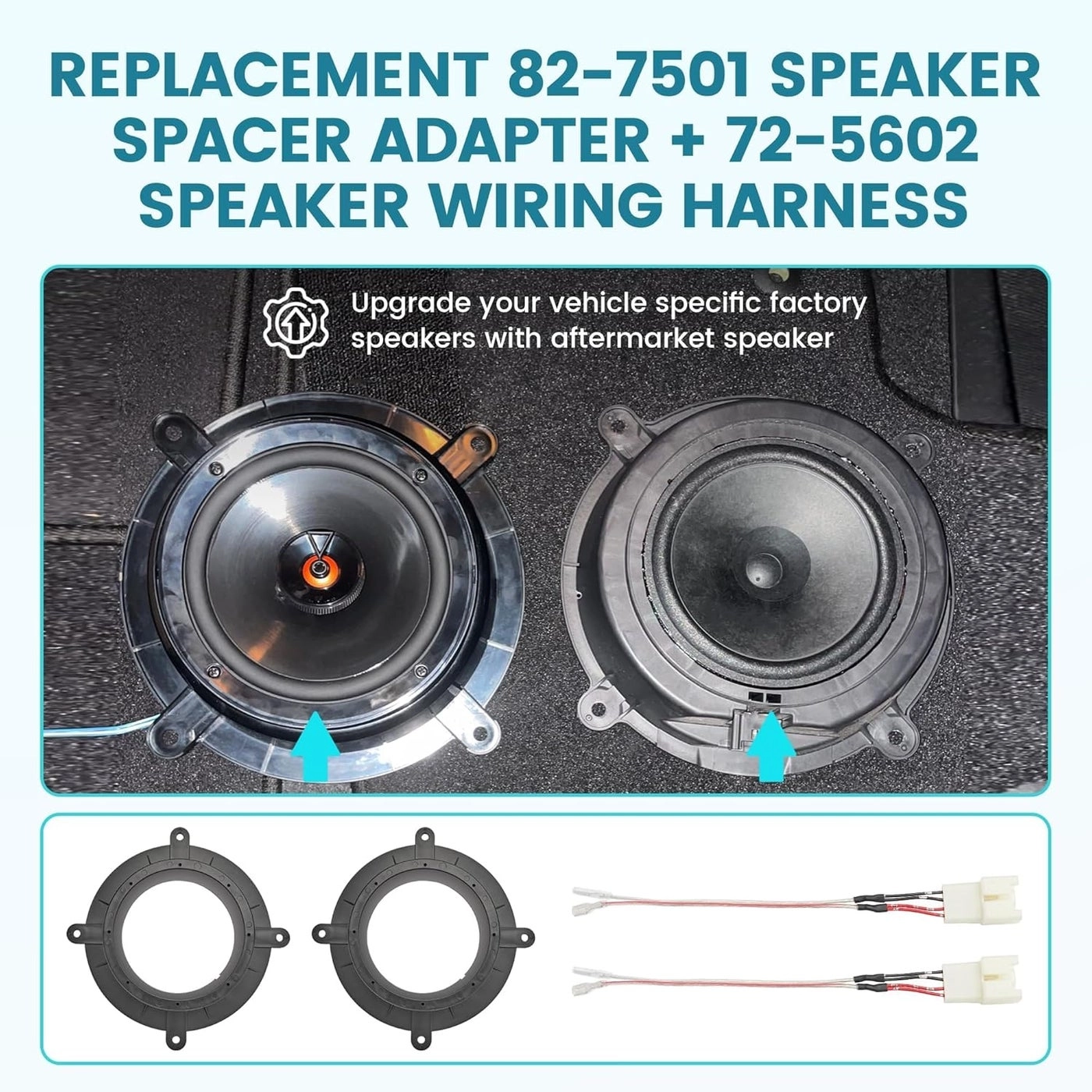 82-7501 Speaker Spacer Adapter - 6 to 6.75 inch + 72-5602 Wiring Harness - Plug-and-play