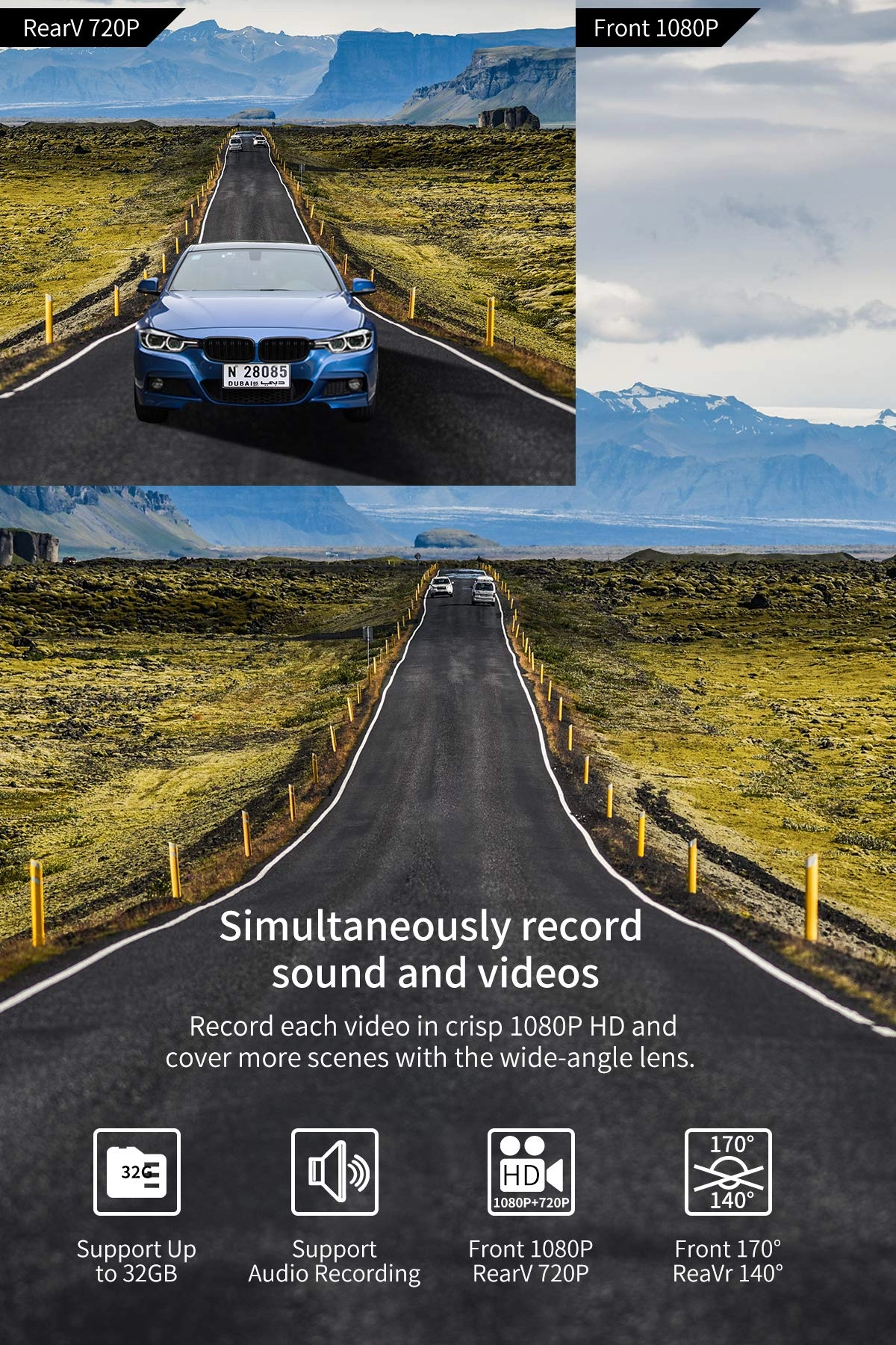 Dash Cam Front and Rear - 1080P FHD