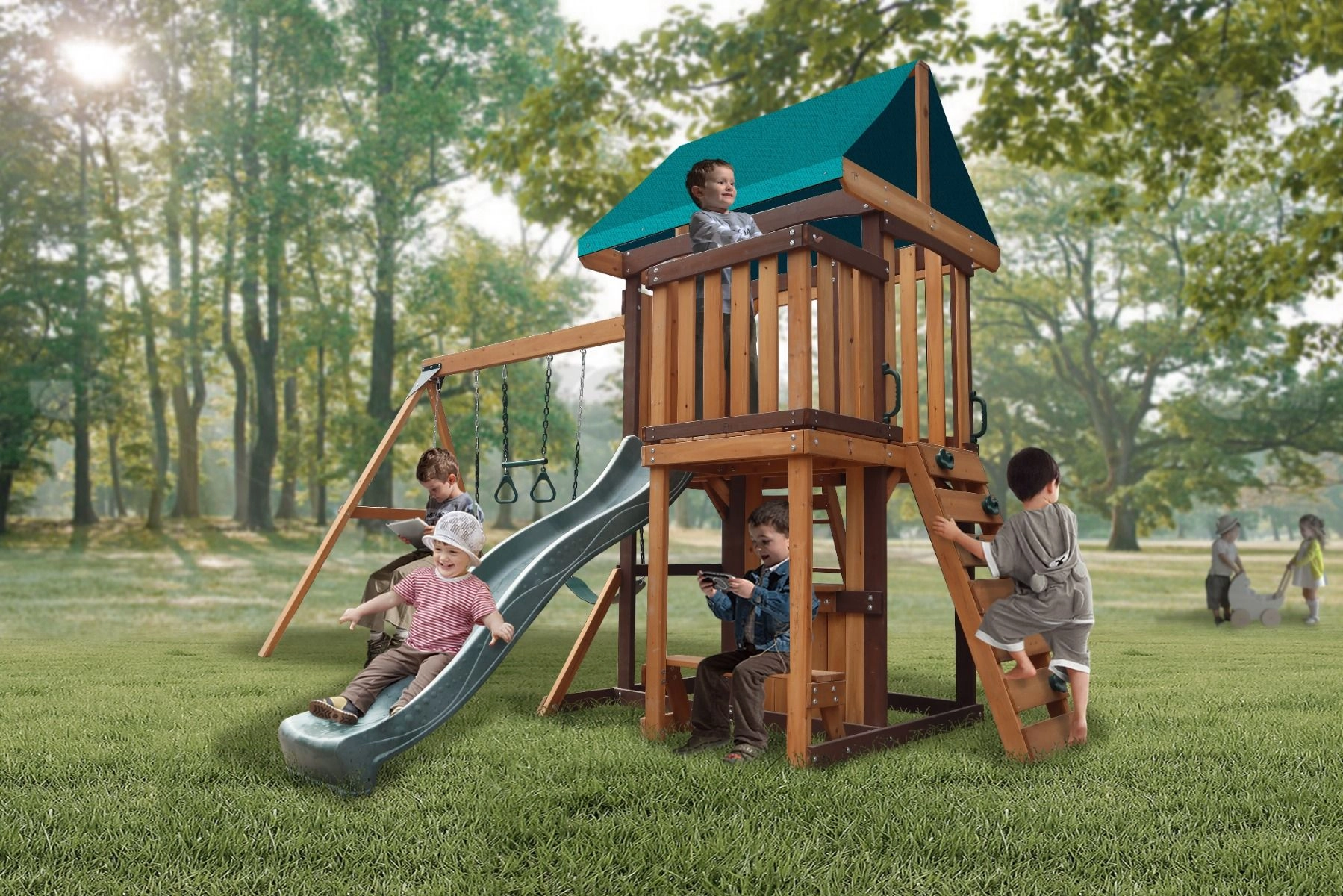 Logan Swing Set & Playhouse - Balcony 480 x 330 x 295 cm