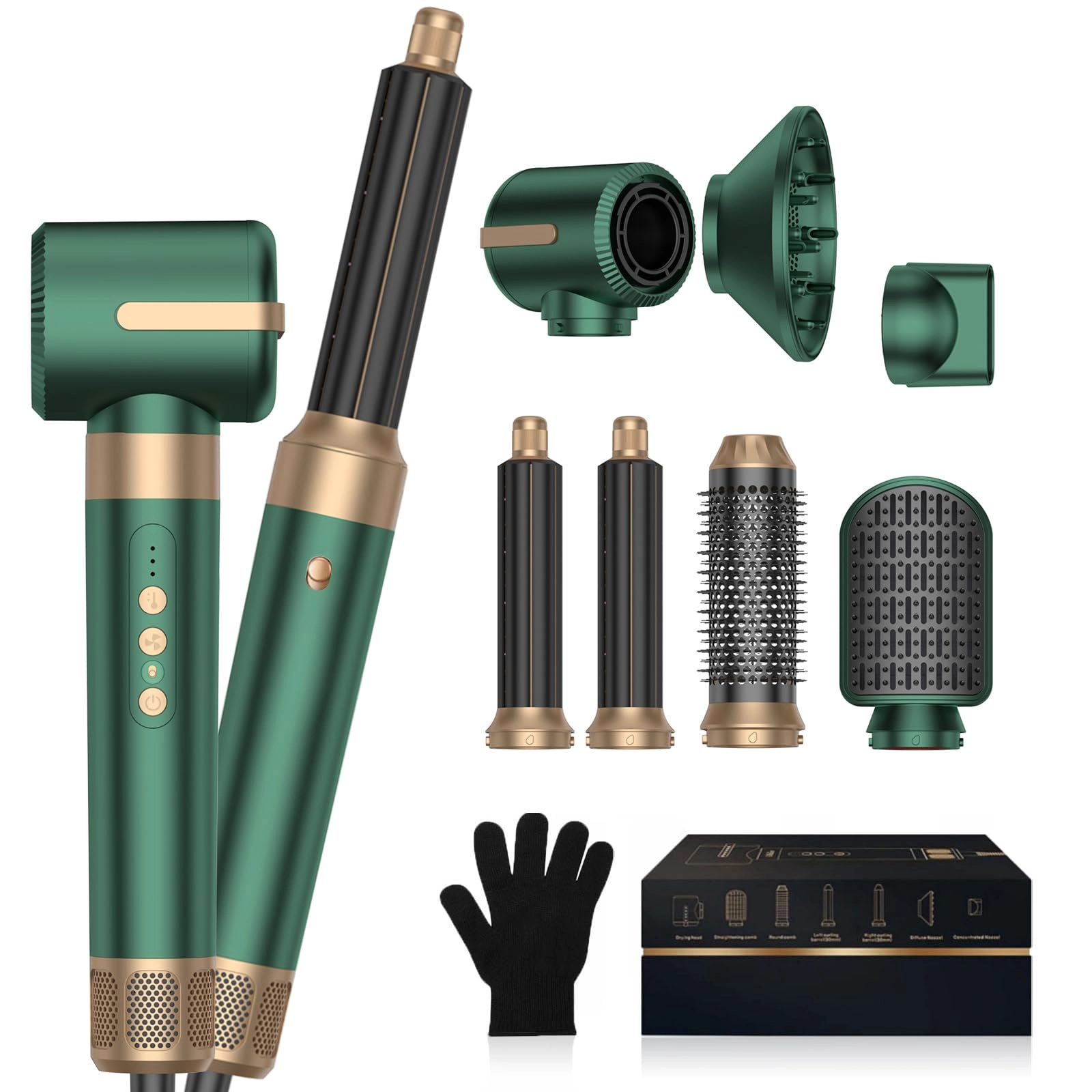 trylater Blow Dryer Brush - 7 in One Dark Green 1000 watts
