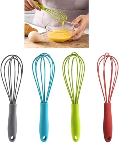 Compact Silicone Egg Whisker - Red Handheld Portable
