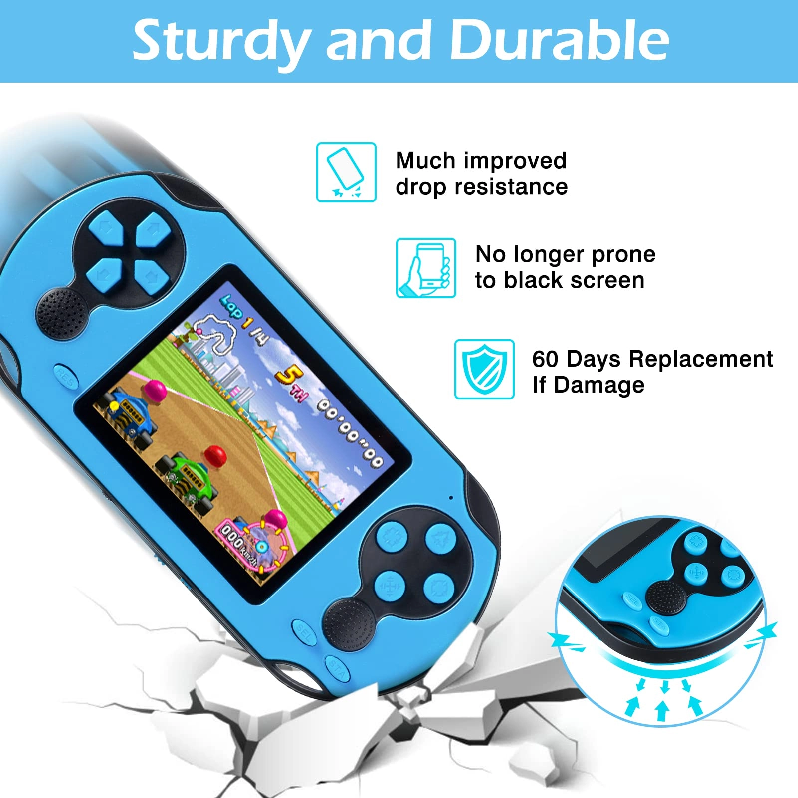 16 Bit Handheld Game - 3.0'' Large Screen 230 Games USB Rechargeable Battery