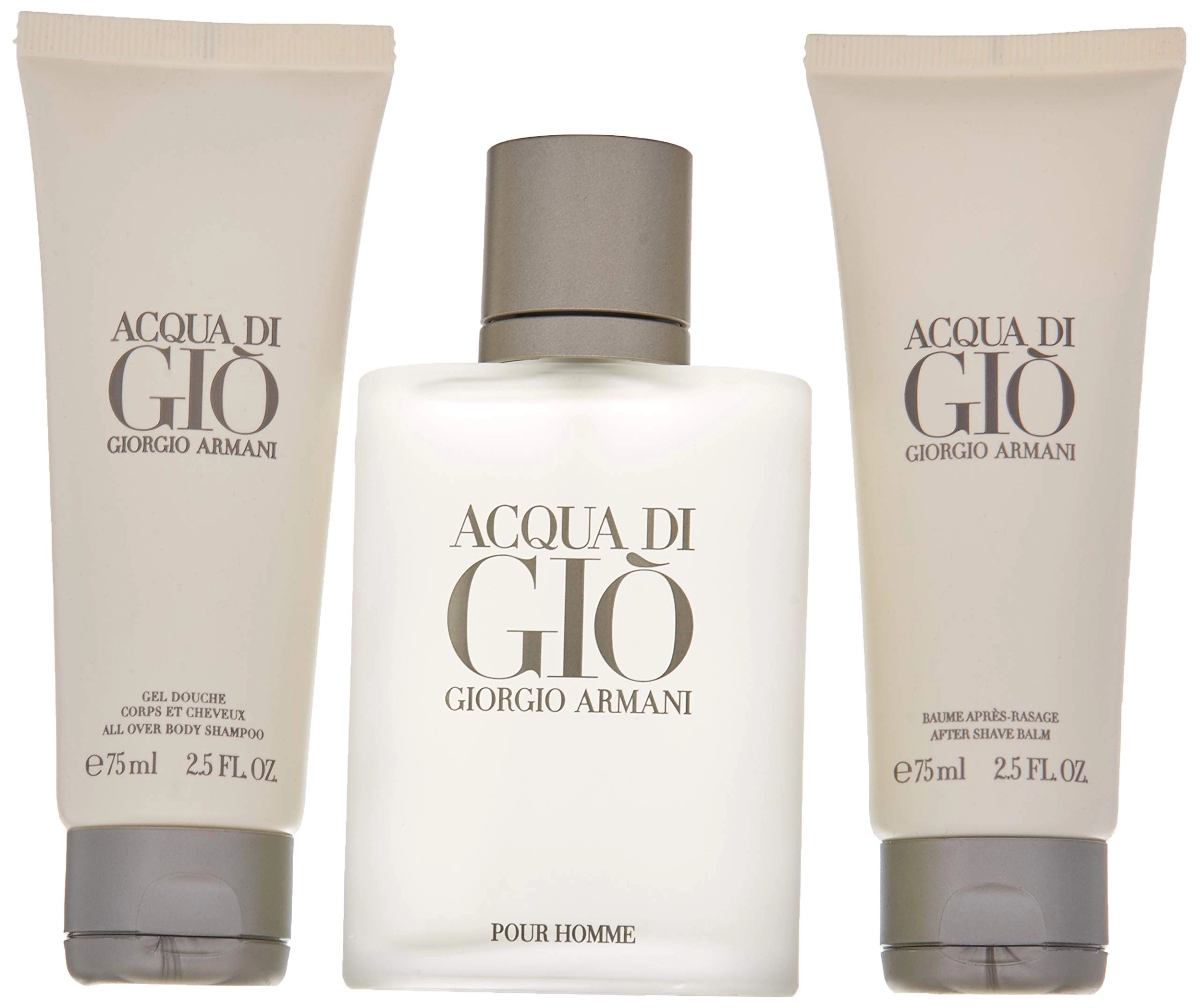 Giorgio Armani Acqua Di Gio Eau De Toilette - 3.4 oz + Acqua Di Gio All Over Body Shampoo - 2.5 oz + Acqua Di Gio Aftershave Balm - 2.5 oz