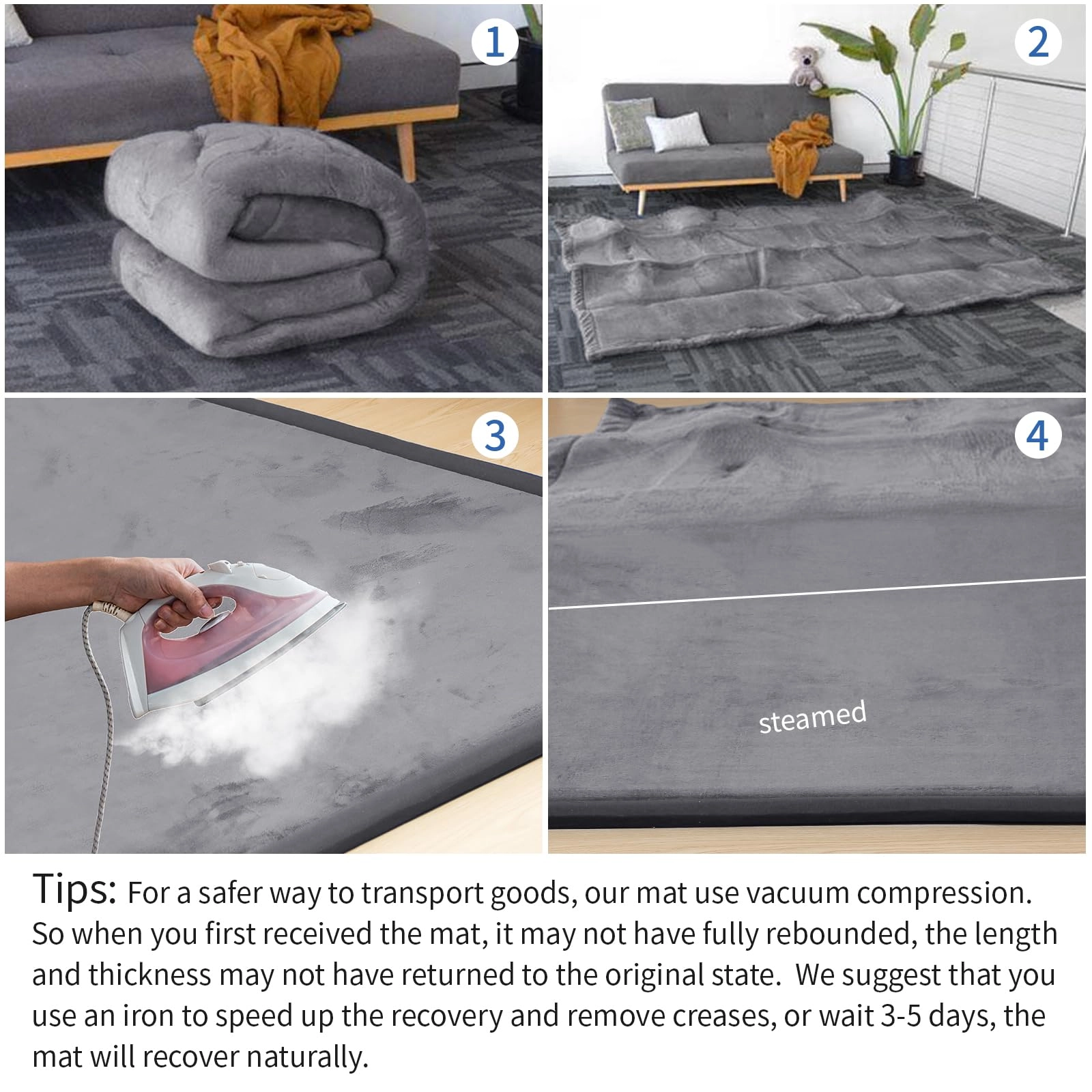Baby Play Mat - 59"×71" 1.3" Thick Light Grey