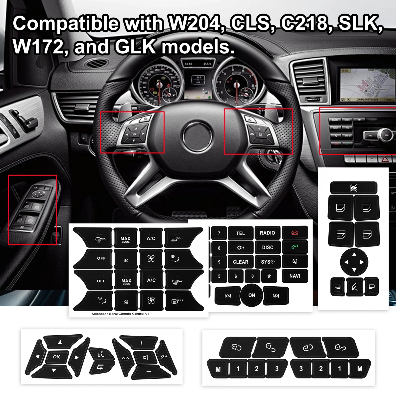 Dashboard Button Stickers - 5pcs Black PVC