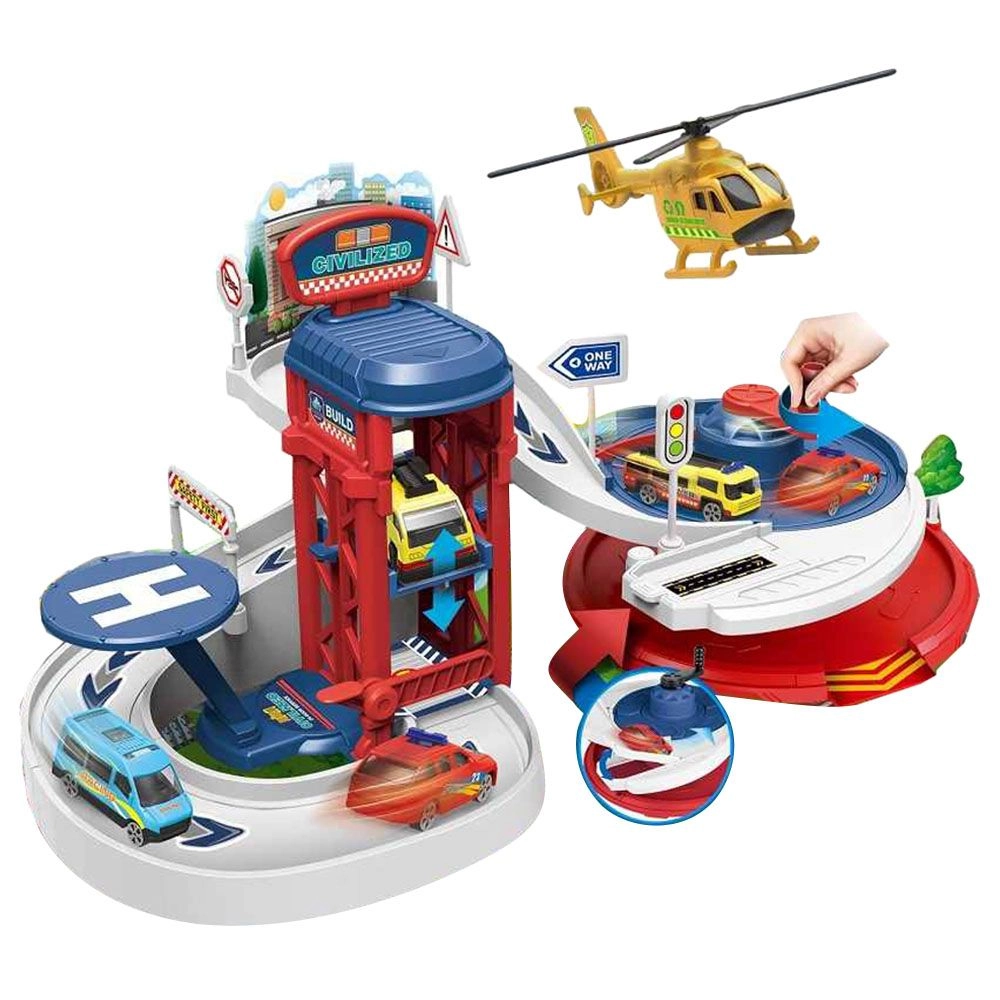 Jawda Fire Series Parking Lot - 1 helicopter 2 fire vehicle