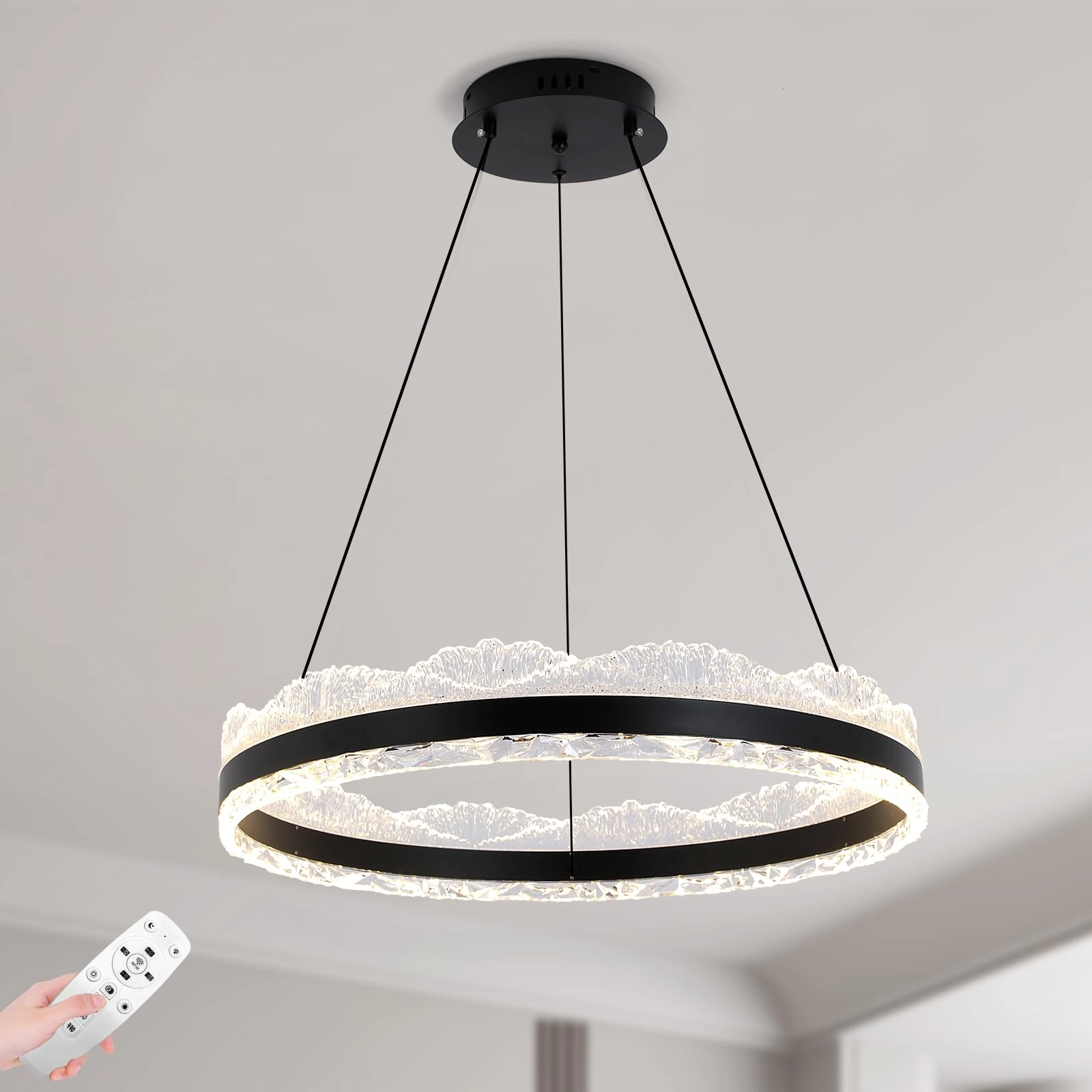 Single Ring White LED Chandelier - 3000K-6000K Dimmable