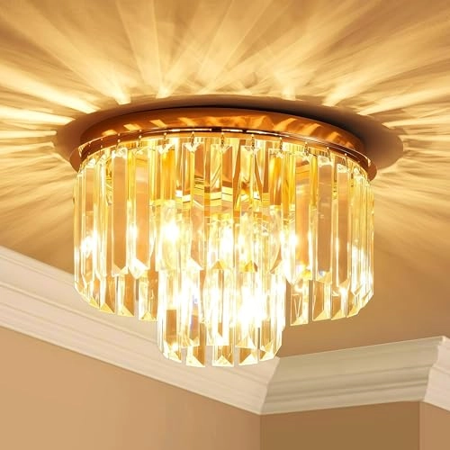 Crystal Chandelier - D30 x H24 cm E14 Socket 3 Bulbs Gold Finish
