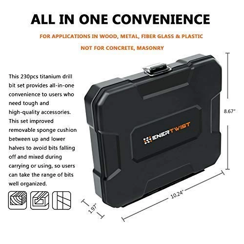 Drill Bit Kit - Titanium 230-Piece 3/64inch up to 1/2 Inch