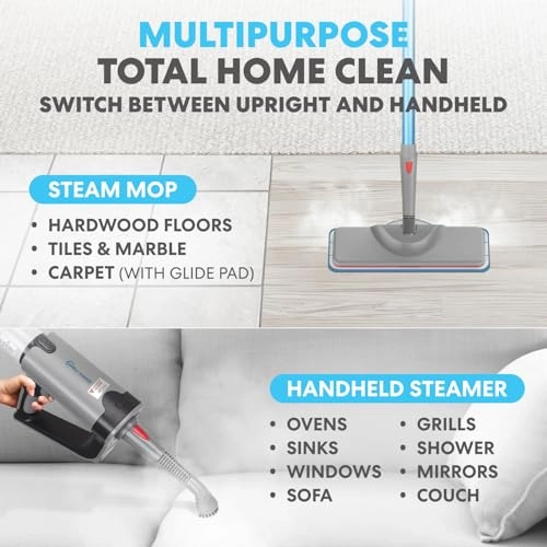 Steam Mop - 10-in-1 Dual-Rod Detachable Handheld