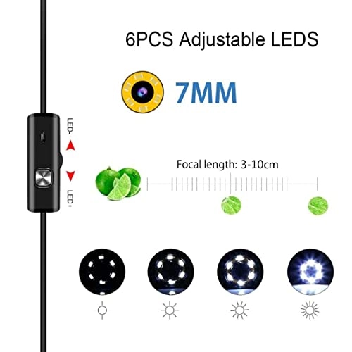 7mm USB Endoscope Inspection Camera - 3 In 1 HD Waterproof 6 Led
